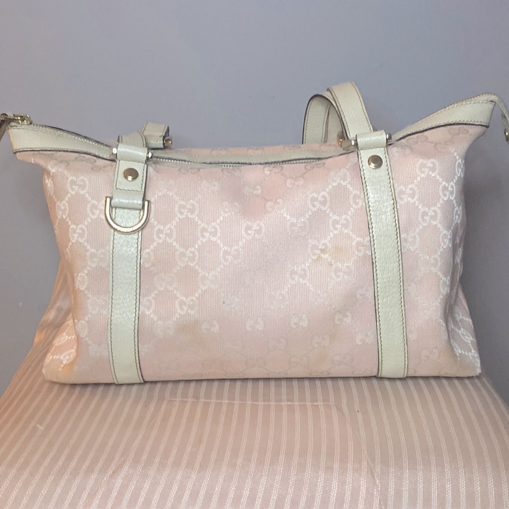 Vintage Gucci pink and White Medium Abbey tote Purse